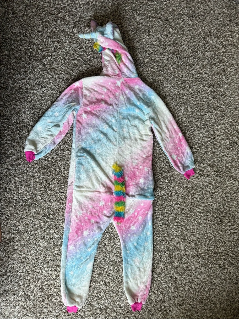 Small women Unicorn Tie-Dye Fleece One-Piece Pajamas - Pink Blue rainbow